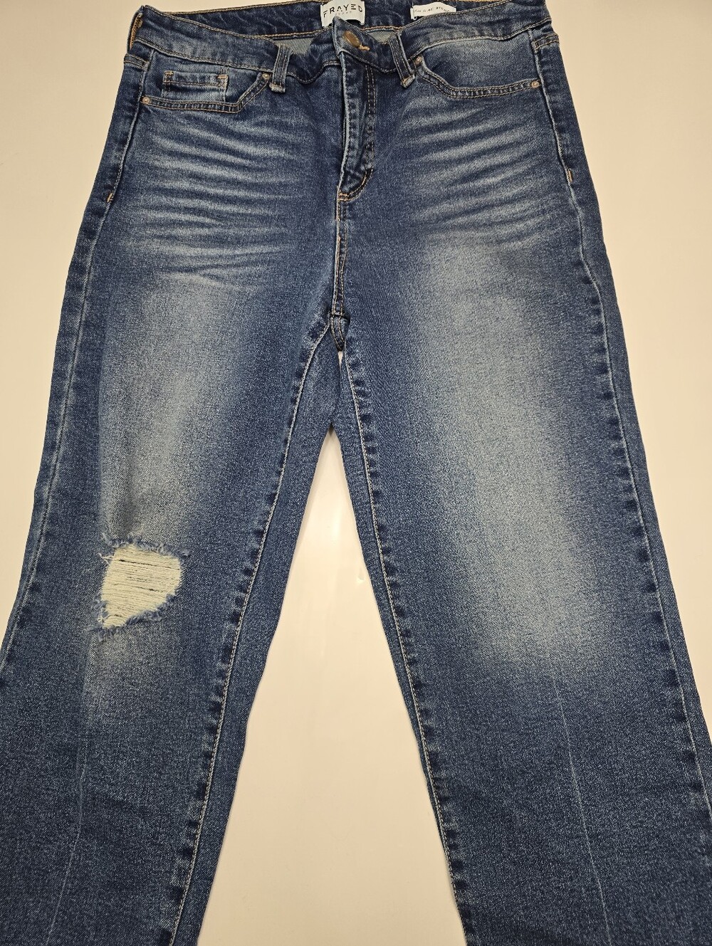 FRAYED High-Rise Straight Distressed Blue Jeans Size 30